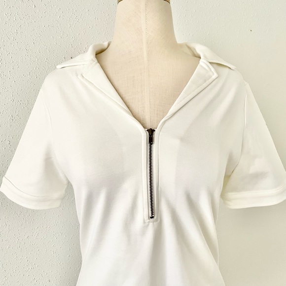 AND NOW THIS Size Medium White Collared Short Sleeve Ponte Knit Bodysuit Top Jrs - Picture 3 of 6